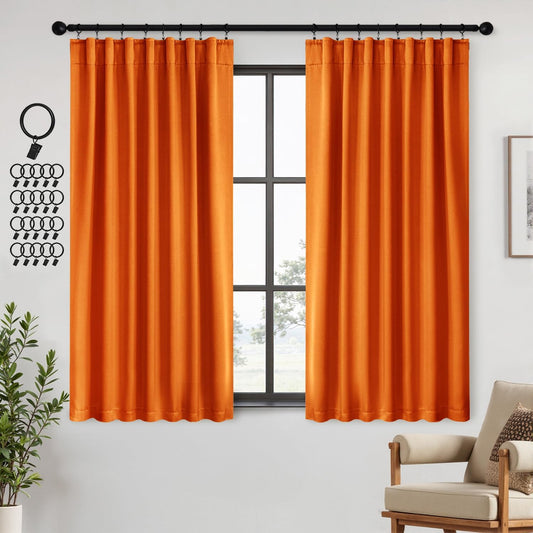 ANRODUO Back Tab Blackout Curtains for Bedroom Living Room, Rod Pocket Pinch Pleated Thermal Insulated Room Darkening Curtains 72 Inches Long 2 Panels, Orange, 42 x 72 Inch