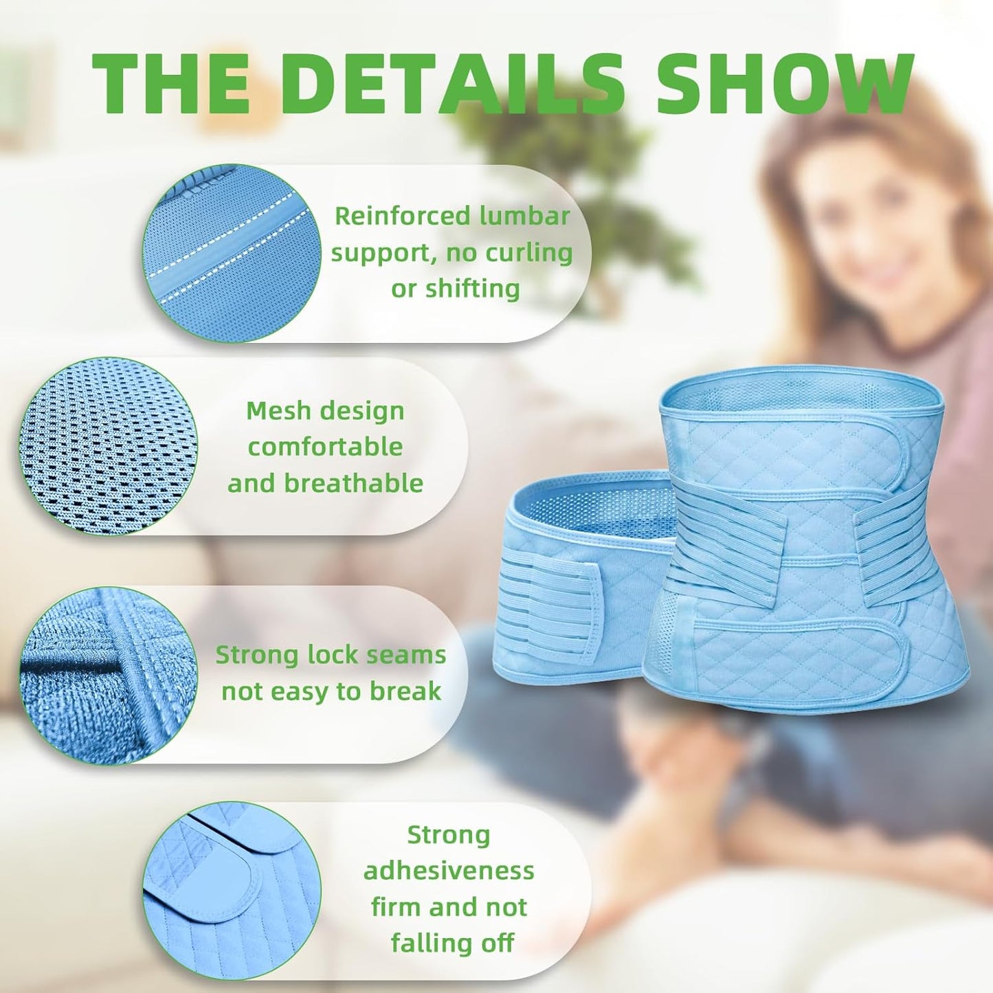 2 in 1 Postpartum Belly Band Wrap Blue, C-Section Support Belt Medium, Post Partum Support Recovery Waist/Pelvis Belt, Hysterectomy Belly Band Binder Girdle Stomach