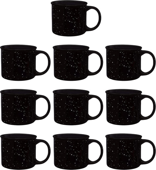 DISCOUNT PROMOS Ceramic Campfire Coffee Mugs 13 oz. Set of 10, Bulk Pack - Perfect for Tea, Espresso, Cappuccino, Hot Cocoa - Black