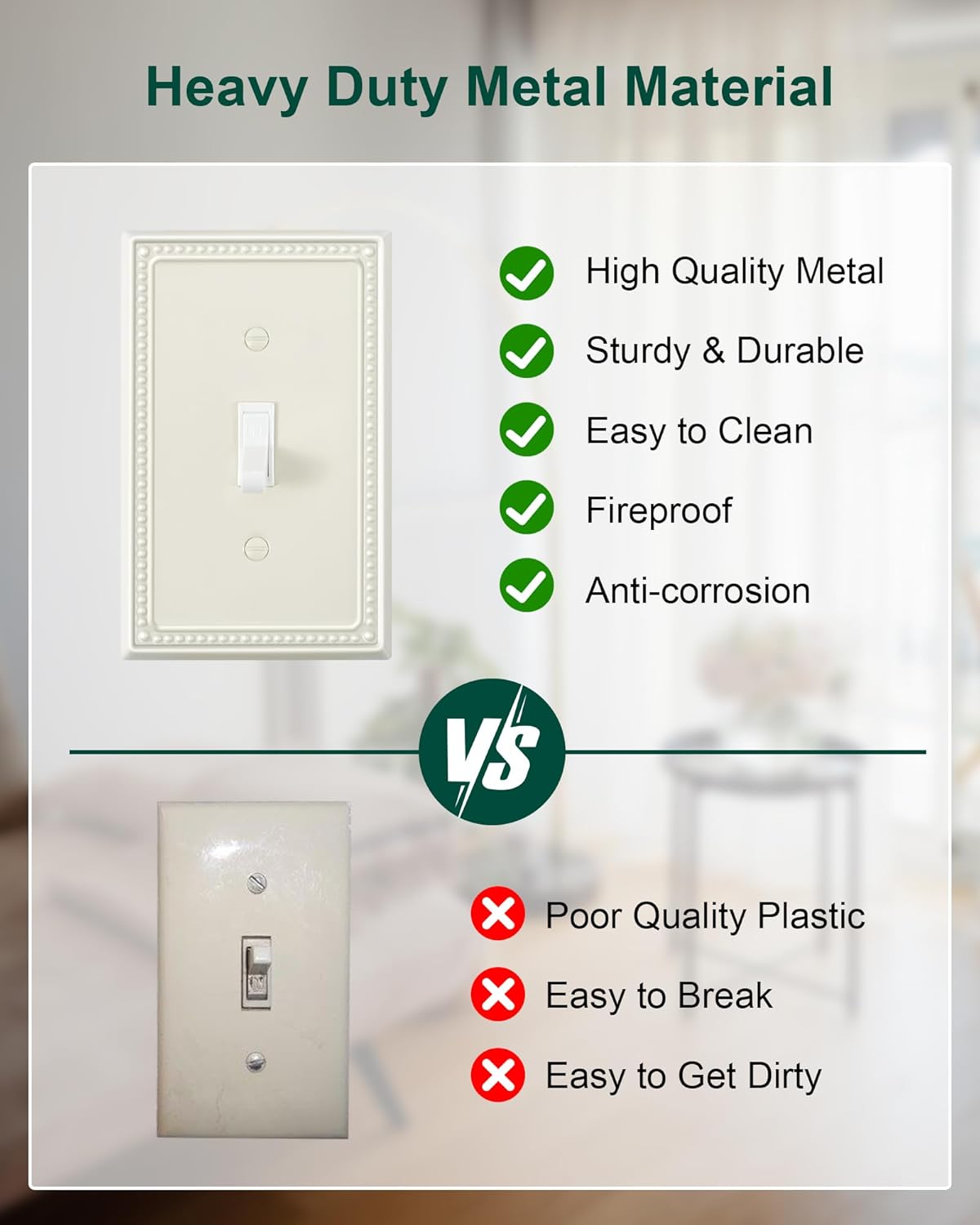 6-Pack Single Toggle Light Switch Cover Plate, Pearls Decorative Switch Plate Covers, Light Almond 1 Gang Metal Wall Plate, Corrosion Resistant