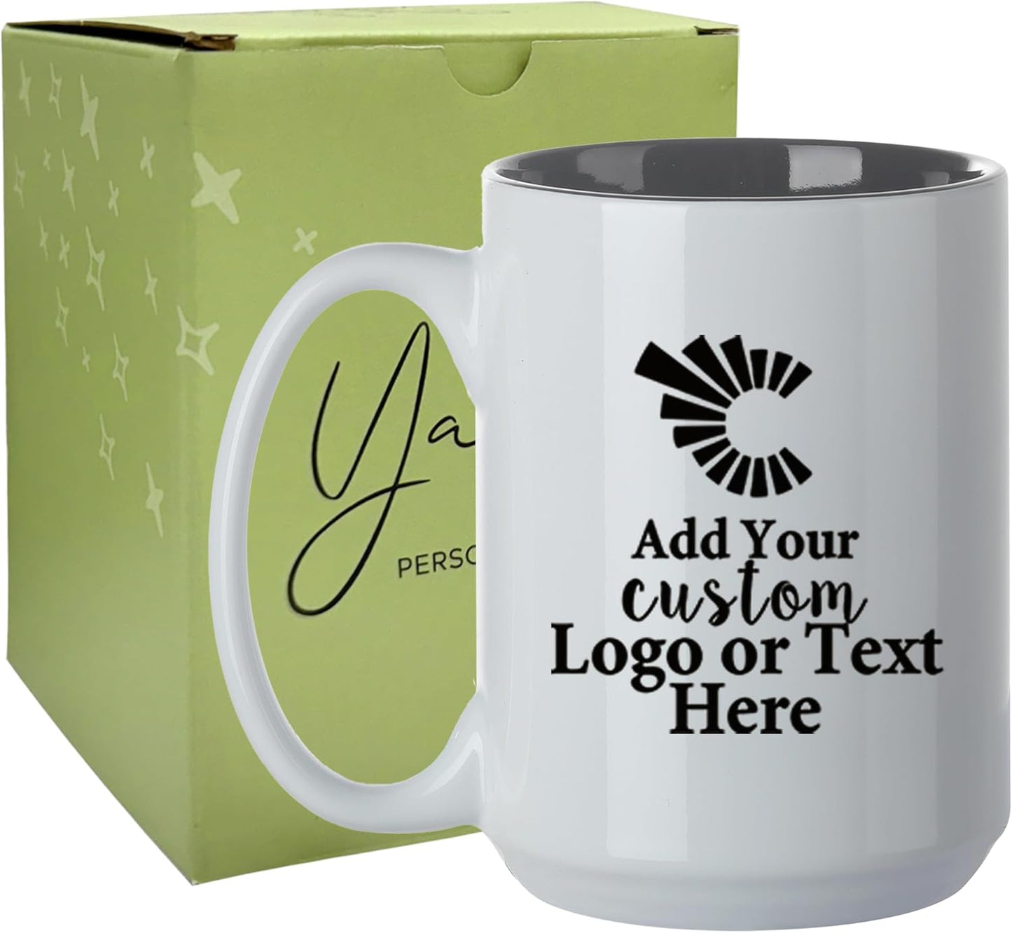 Personalized Coffee Mug, Custom Text or Logo Ceramic Mug, 15oz Customized Name Tea Cup, Gifts for Men & Women, Mother's Day Anniversary Christmas (Engraved Custom Logo, White)