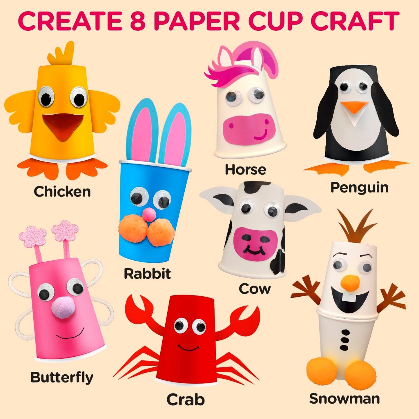 Arts and Crafts Kit for Kids Ages 3, 4, 5, 6 – Create 8 Cute Animal Projects – Gift Set for Girls & Boys