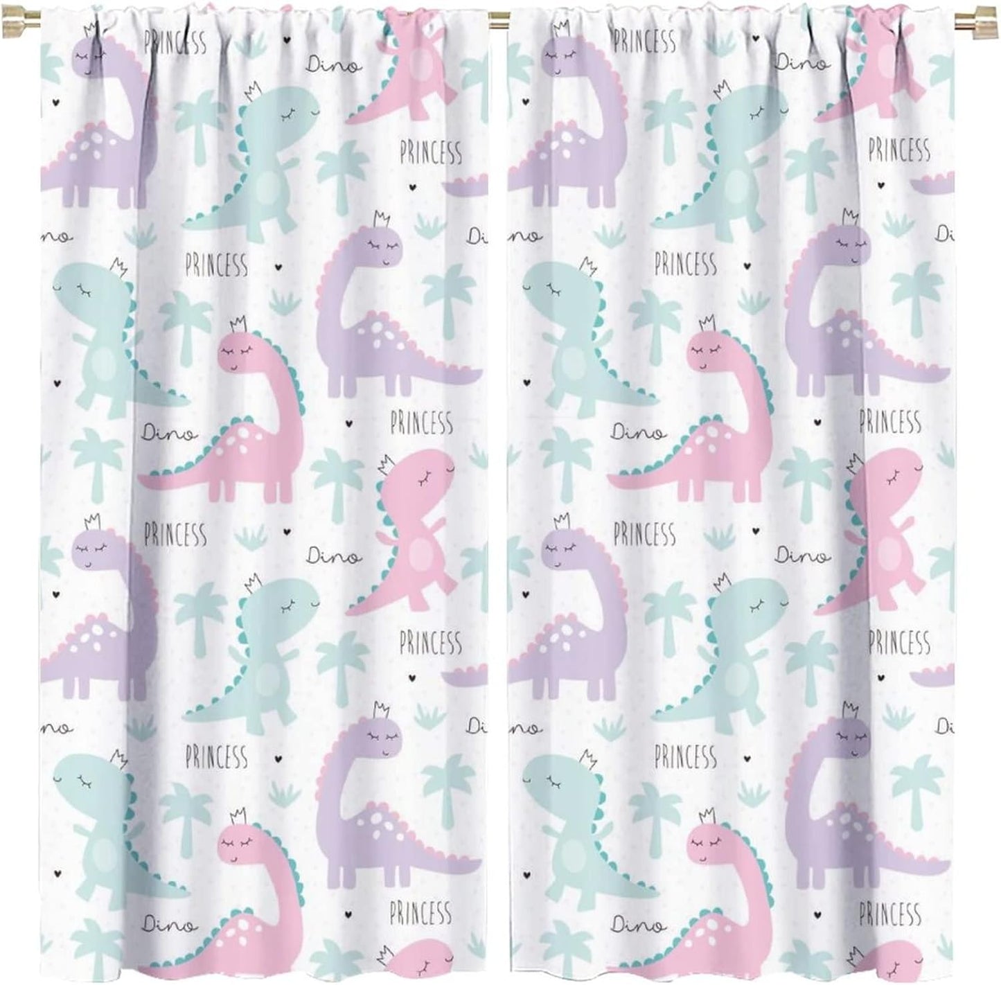 Kids Dinosaur Curtains for Boys Girls Bedroom Decor Cartoon Dino Colorful Cute Funny Animal Wildlife Printed Blackout Rod Pocket Window Drapes for Baby Nursery Playroom W31.5xL63in 2 Panels