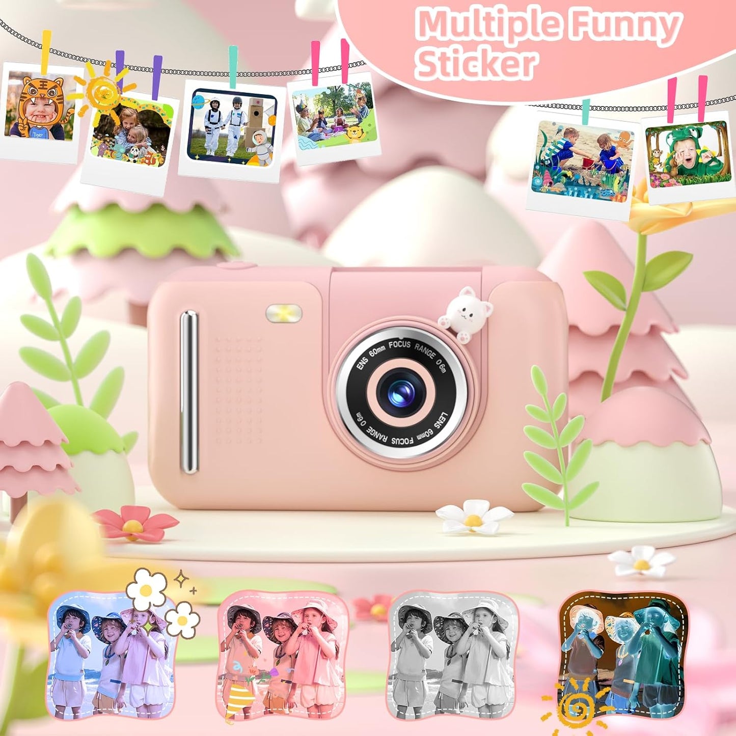 Kids Camera Girls for 3 4 5 6 7 8 9 Years Old Girls,1080P HD Video Selfie Camera with 32G SD Card Kids Digital Camera Toys for Toddler Birthday Gifts Pink
