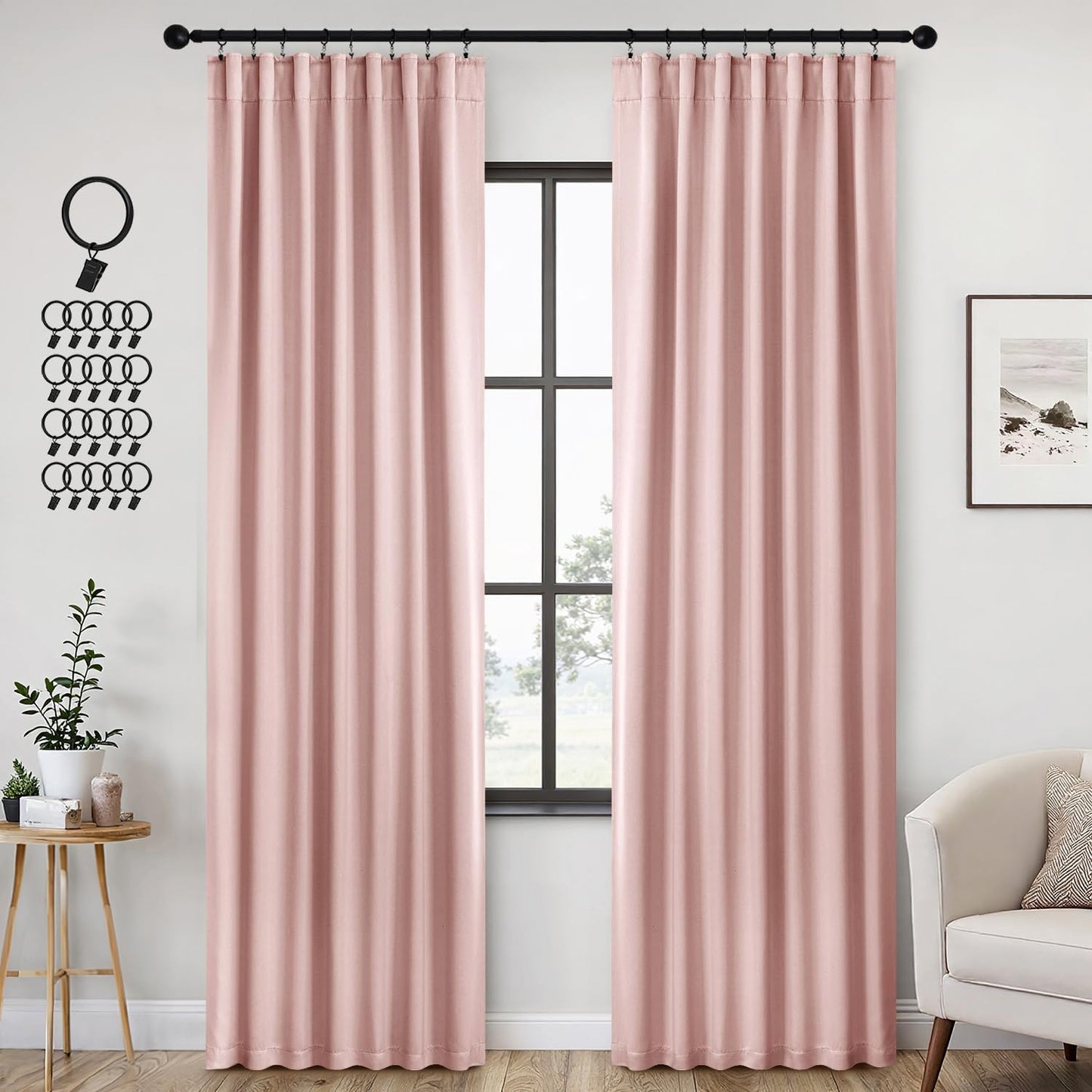 ANRODUO Light Pink Blackout Curtains for Girls Bedroom Living Room 84 Inches Long 2 Panels, Back Tab Rod Pocket Pinch Pleated Thermal Insulated Room Darkening Curtains, 42 x 84 Inch