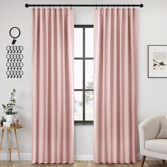 ANRODUO Light Pink Blackout Curtains for Girls Bedroom Living Room, Back Tab Rod Pocket Pinch Pleated Thermal Insulated Room Darkening Curtains 90 Inches Long 2 Panels, 52 x 90 Inch