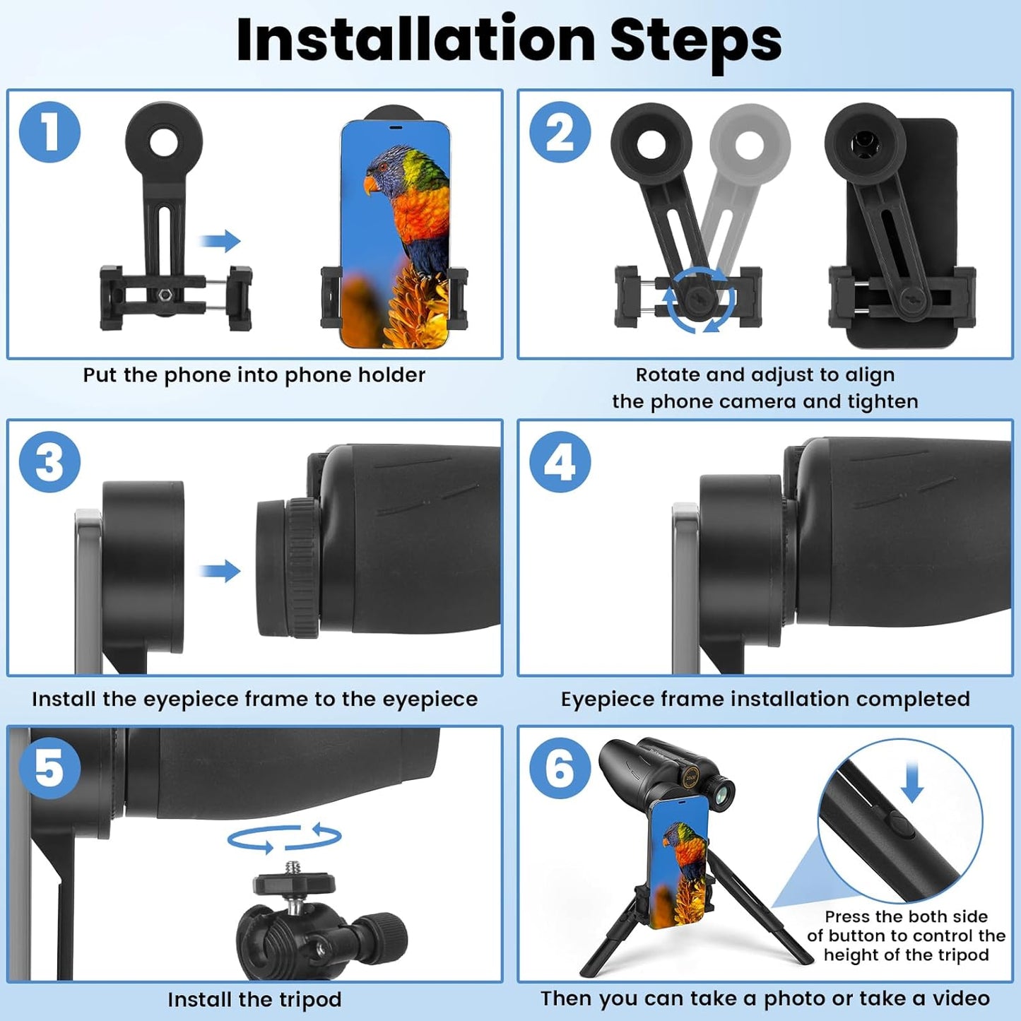 25x30 Professional Large Eyepiece Binoculars for Adults - Complete Kit with Phone Adapter, Tripod Adapter, Waterproof and Compact for Outdoor Adventures