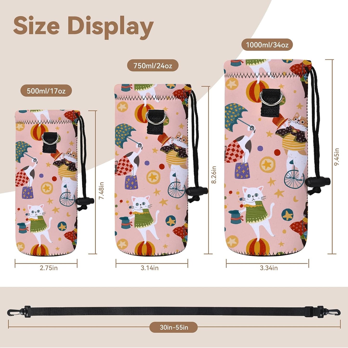 AUPET Water Bottle Sling Bag Carrier Crossbody Sleeve,Insulated Neoprene Bottle Case Holder Pouch Cover 500ML/17oz with Shoulder Strap for Walking Women Men