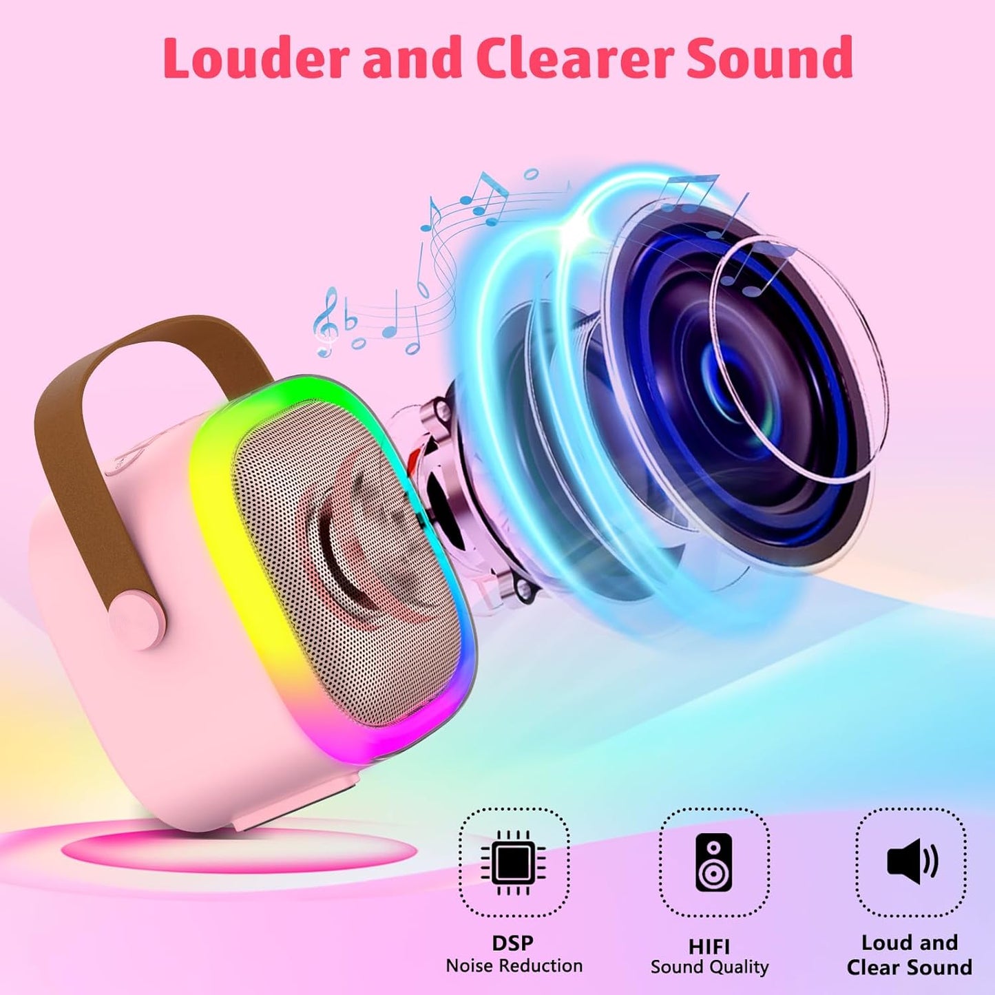 Karaoke Machine for Kids Adults, Portable Bluetooth Speaker with Wireless Microphone and LED Lights, Kids Toys Birthday Gifts for Girls and Boys Ages 4, 5, 6, 7, 8,9,10,11,12+ Years, Home Party