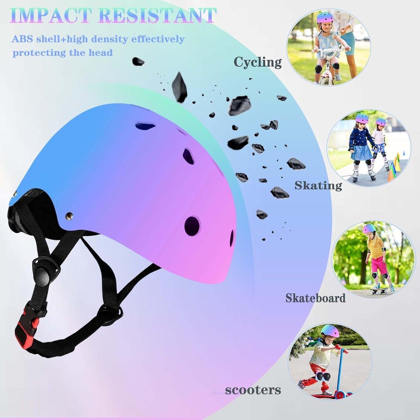 Kids Helmet,Toddler Skateboard Helmets for Ages 2-3-5-8-14 Years Boys Girls with Knee and Elbow Pads Wrist Guards fit Roller Skates,Skateboarding,Skating Scooter Adjustable Kids Helmet