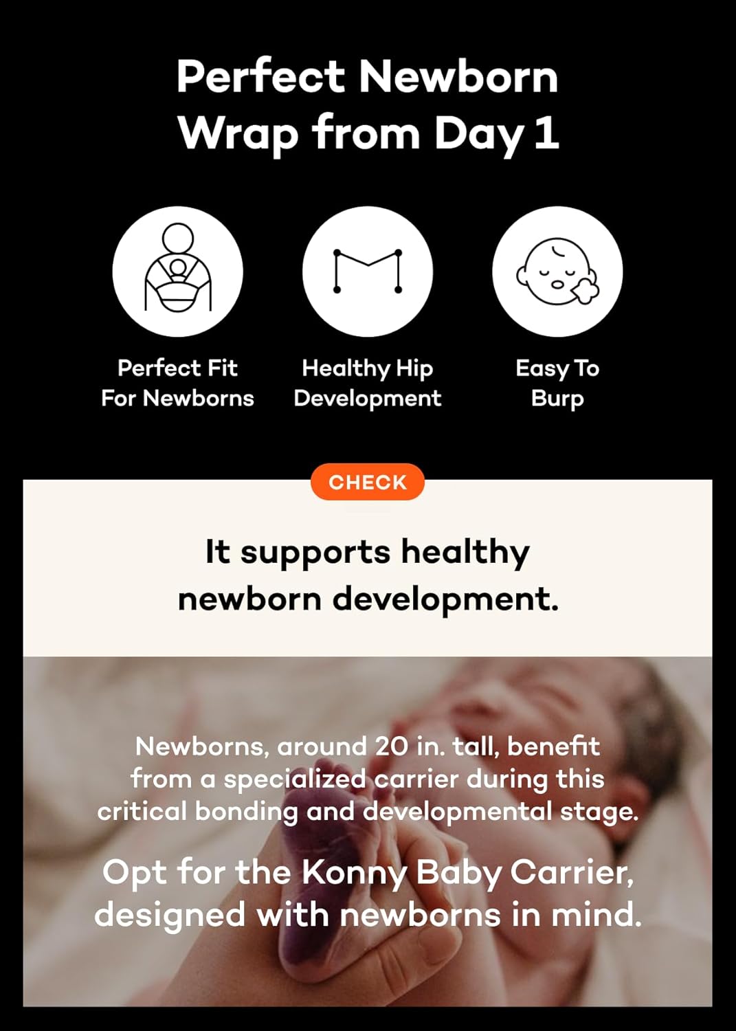 Konny Baby Carrier Flex AirMesh with Head Support- Adjustable, Easy to Wear Baby Wrap Sling, Perfect for Newborn Babies Essentials up to 44 lbs (XS-XL) -Wood Rose