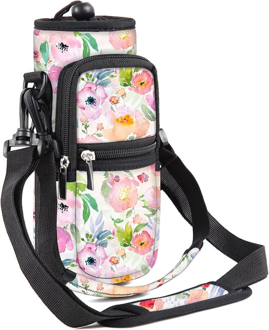 25/32/40/64oz Water Bottle Bag Holder Carrier-Insulated Crossbody Sling Case Sleeve with Strap & Pockets for Men Women Gym Cycling Travel Walking Hiking Camping