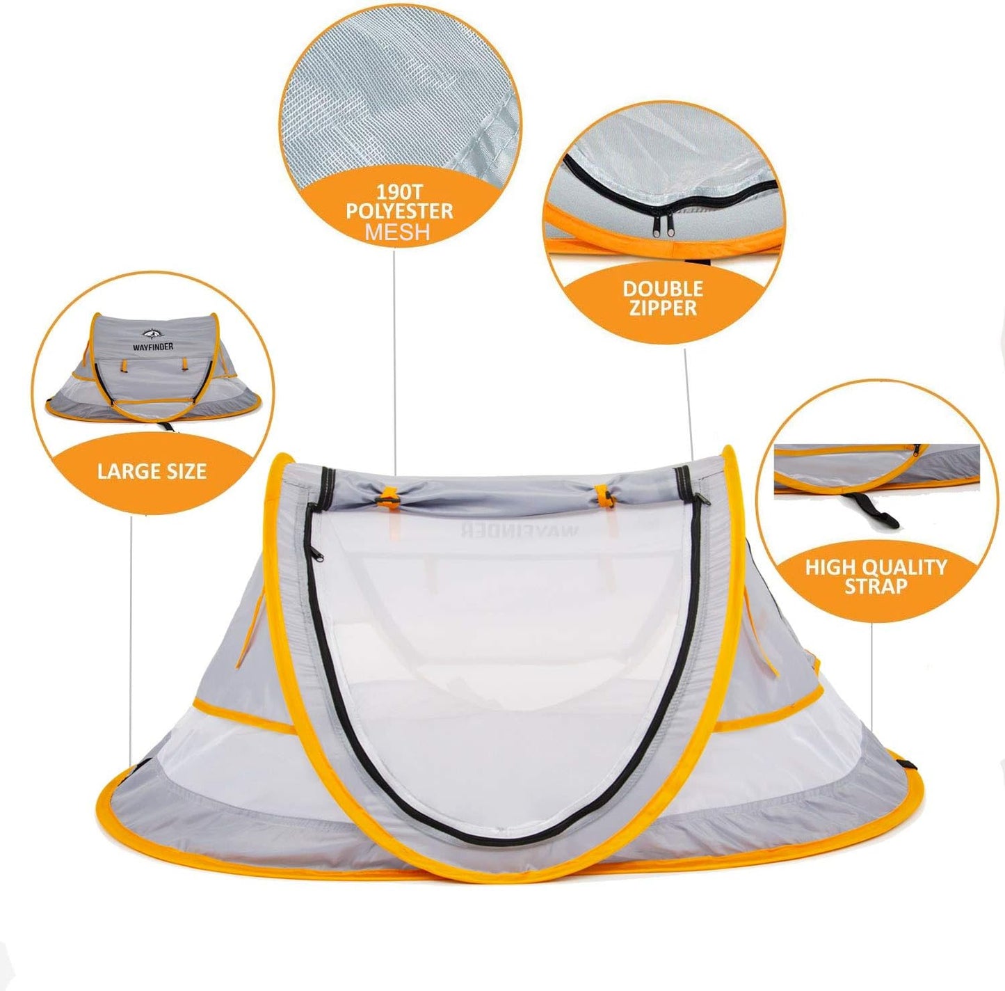 Poray Portable Baby Beach Tent with UPF 50+ Sun Shelter,Mosquito Net and Sunshade, Ideal Pop Up Kids Travel Tent with Carry Bag & 2 Stakes,Outdoor Indoor Play and Sun Protection