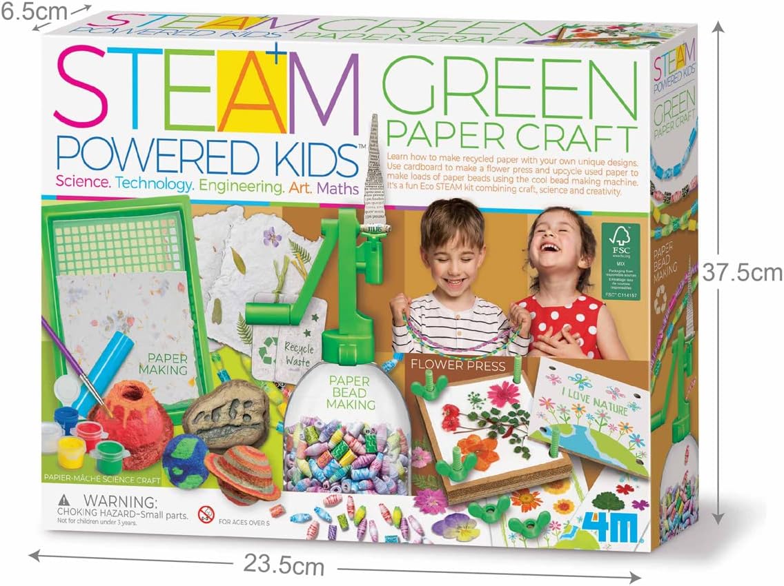 4M - STEAM Green Paper Crafts - Make Recycled Papers, Flower Pressing Art - Eco-Friendly STEAM Craft Paper Kit for Kids Ages 5+ - Learn Sustainability Through Creative Activities
