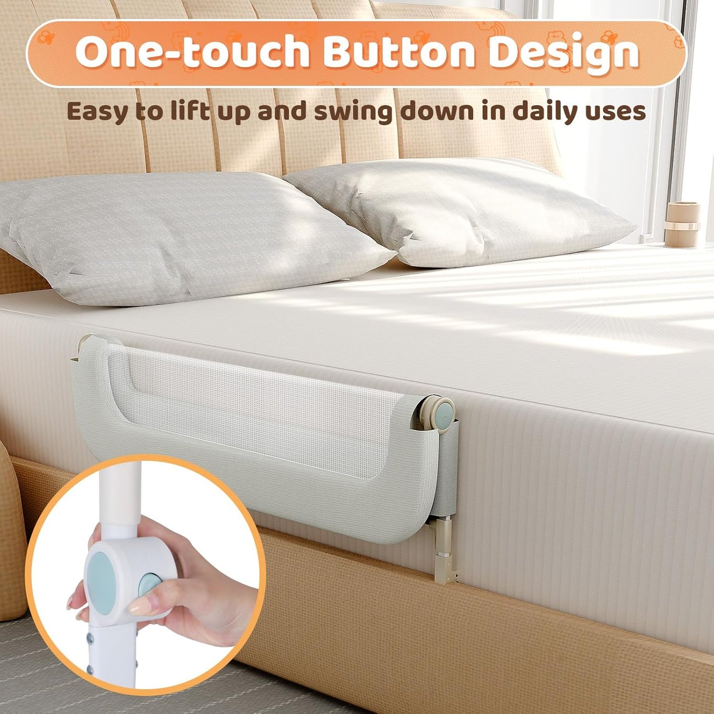 Large Bed Guard Rail for Toddlers - 59inch Foldable & Adjustable Heights Baby Bed Safety Railing - Toddler Long Bed Rails Guard for Twin, Bunk, Queen & King, Full Size Bed