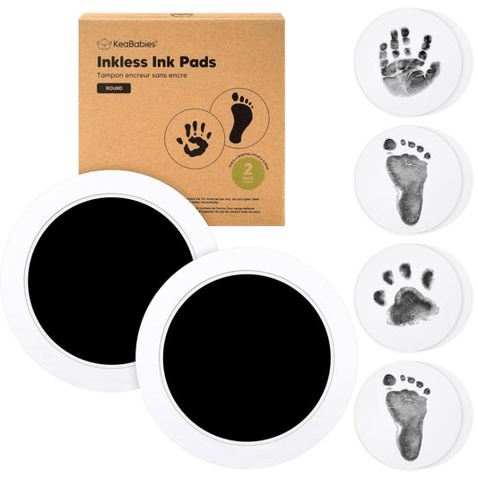2-Pack Round Inkless Baby Hand and Footprint Kit - Mess Free Ink Pad for Newborn Keepsake, Dog Nose & Paw Print Kit, Clean Touch Ink Pad for Baby Hand & Footprints,Ideal New Mom Gifts (Jet Black)