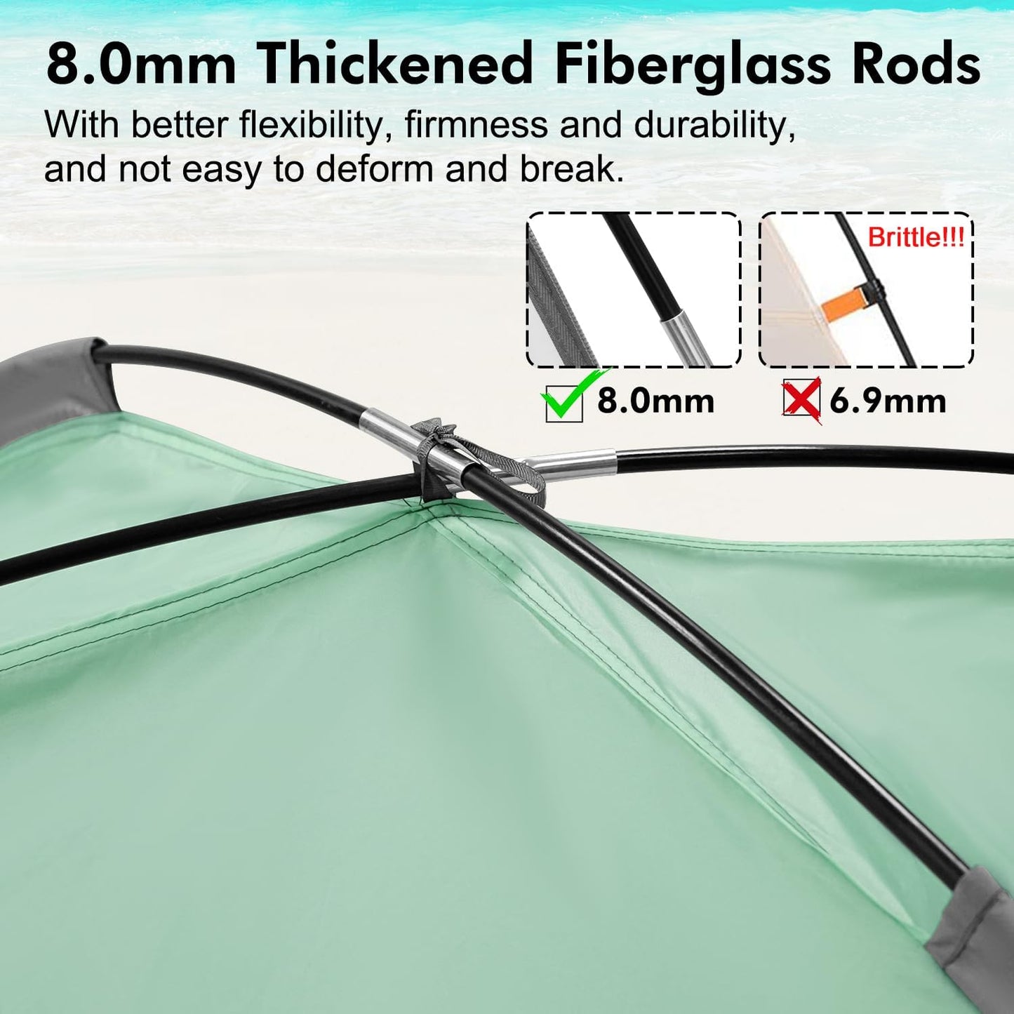 WhiteFang Beach Tent Anti-UV Portable Sun Shade Shelter for 3/4/6/8 Person, Extendable Floor with 3 Ventilating Mesh Windows Plus Carrying Bag, Stakes and Guy Lines