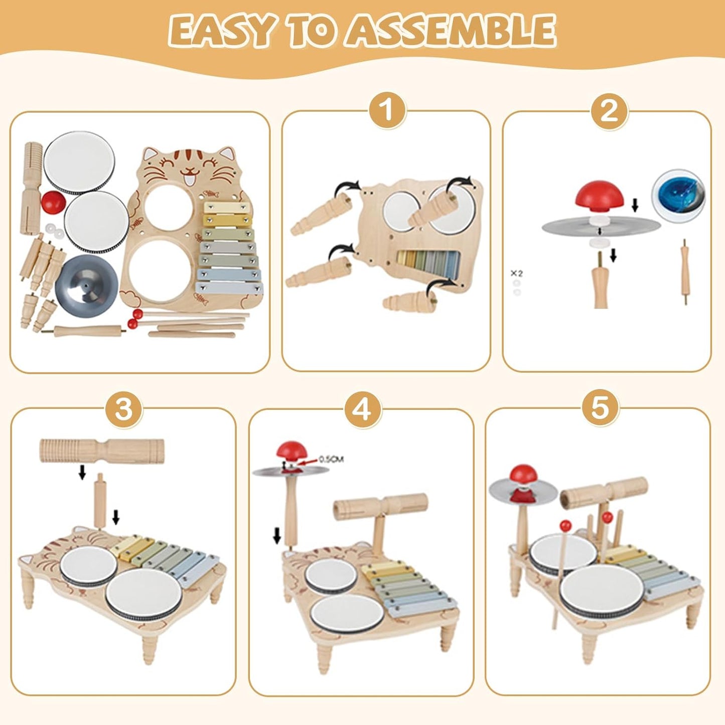 Kids Drum Set -5 in 1 Musical Instruments for Toddlers, Baby Percussion Instruments Preschool Educational Toys, Xylophone Tambourine Birthday Gifts for Boys and Girls(Big Kids Drum Set)