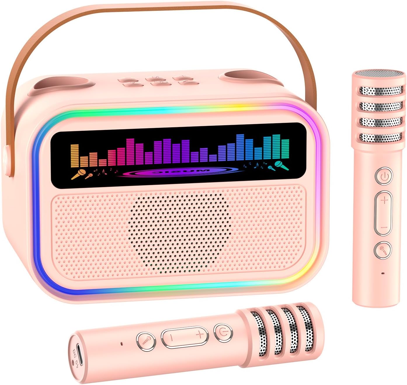 Kids Karaoke Machine for Girls, Kids Toys Gifts for Age 3-12+, Portable Bluetooth Speaker with 2 Wireless Microphones, Toddler Singing Karaoke for Birthday, Family, Home Party (Pink)