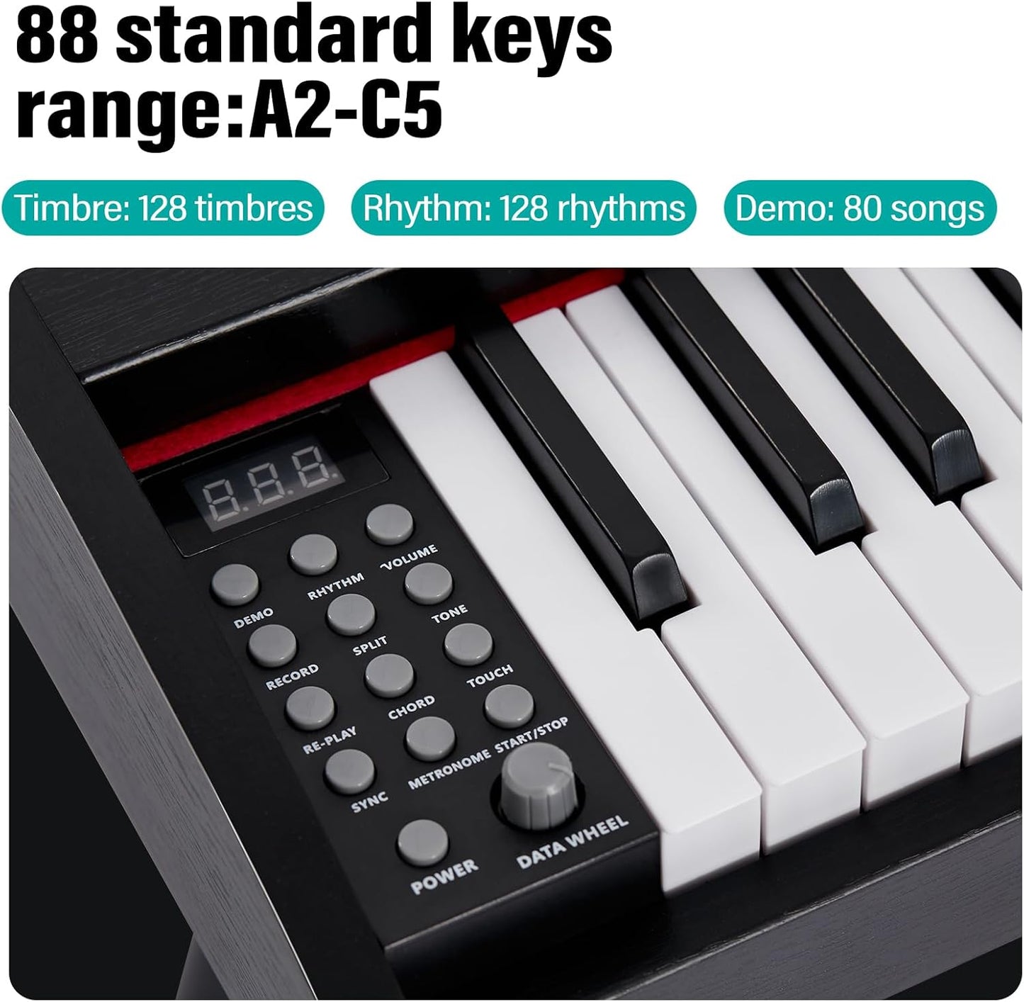 AODSK 88 Keys Digital Piano,Full-size semi weighted key,128 Tones & Rhythms, MIDI/USB Connectivity, Headphone Jack