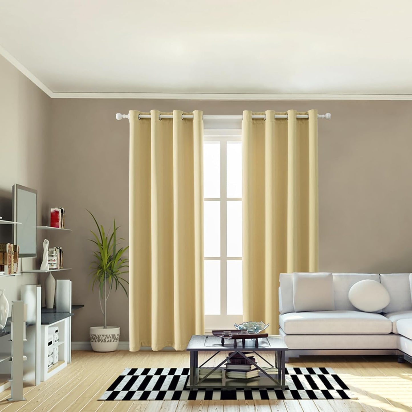 Anytime 100% Blackout Curtain Set, Thermal Insulated & Energy Efficiency Window Draperies for Guest Room, Full Shading Panels for Shift Worker and Light Sleepers（Beige, 2 Panels, 52W x 108L）