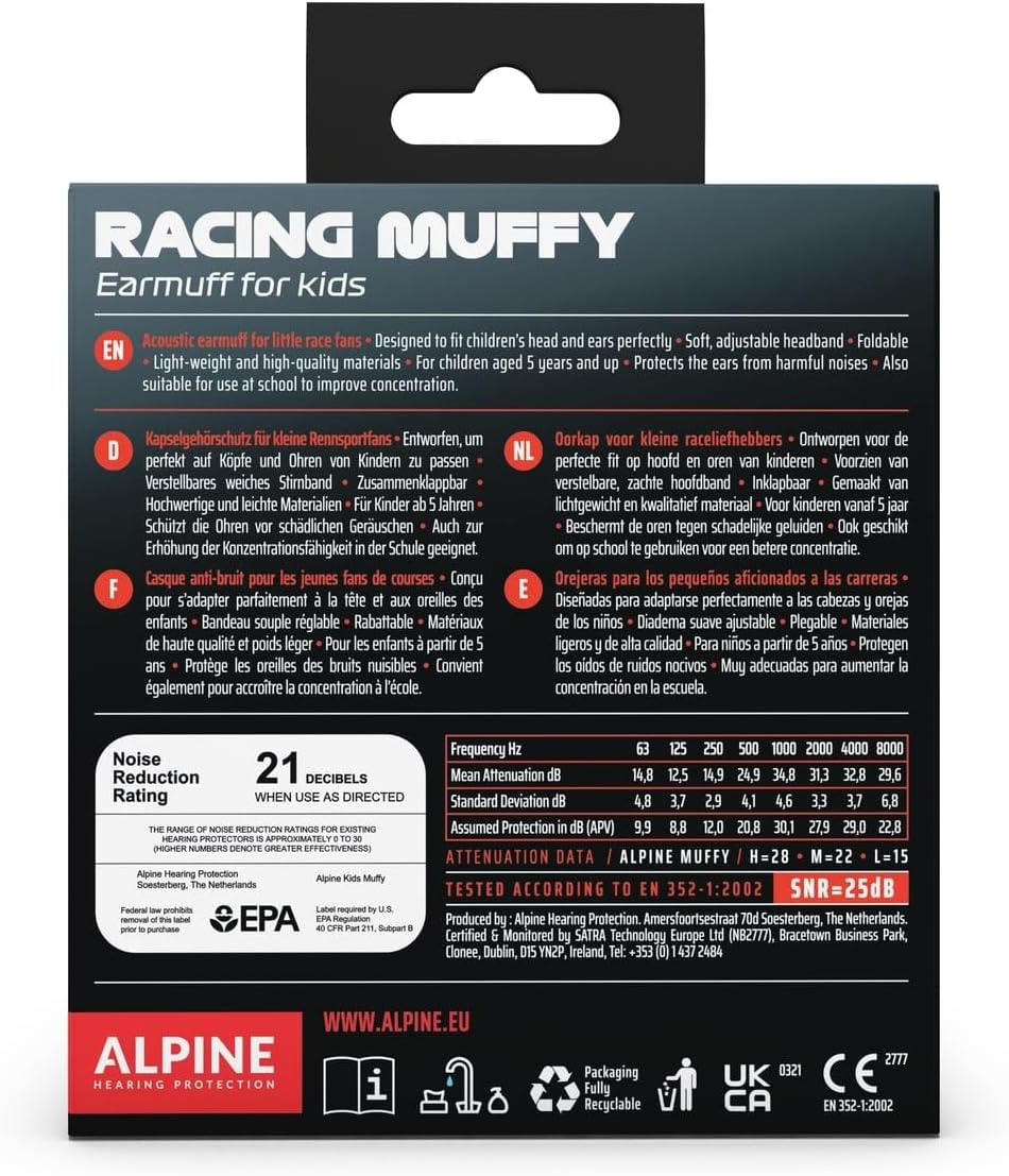 Alpine Muffy Kids - Noise Cancelling Headphones for Kids - CE & ANSI Certified - 25dB - Sensory & Concentration Aid - Formula 1®