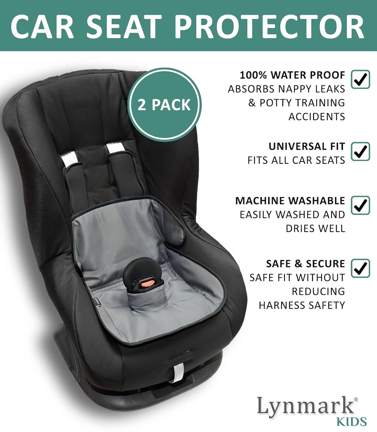 Lynmark® 2x Piddle Pads Car Seat Potty Training Cover- Waterproof Soft Toddler and Baby Car Seat Protector Mat- Travel-Friendly Universal Machine Washable Liner for Spills, Nappy Leaks, Accident- Grey
