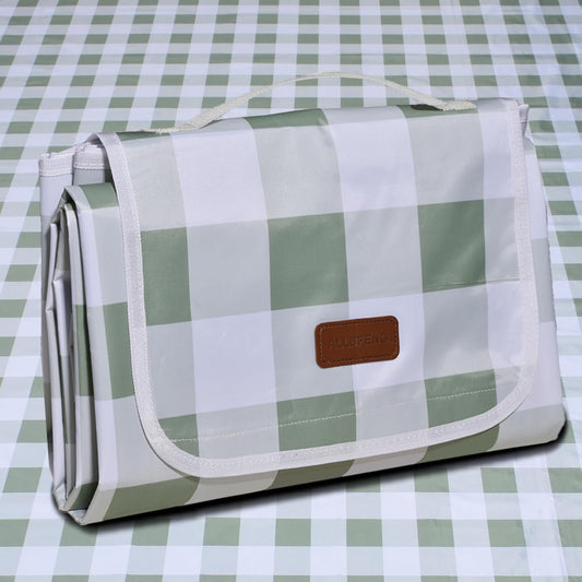 80"x60" Waterproof Sandproof Picnic Mat - Portable Foldable Outdoor Blanket for Beach, Park, Travel & Indoor Use - Lightweight Compact Design, Easy-Carry (Green&White)