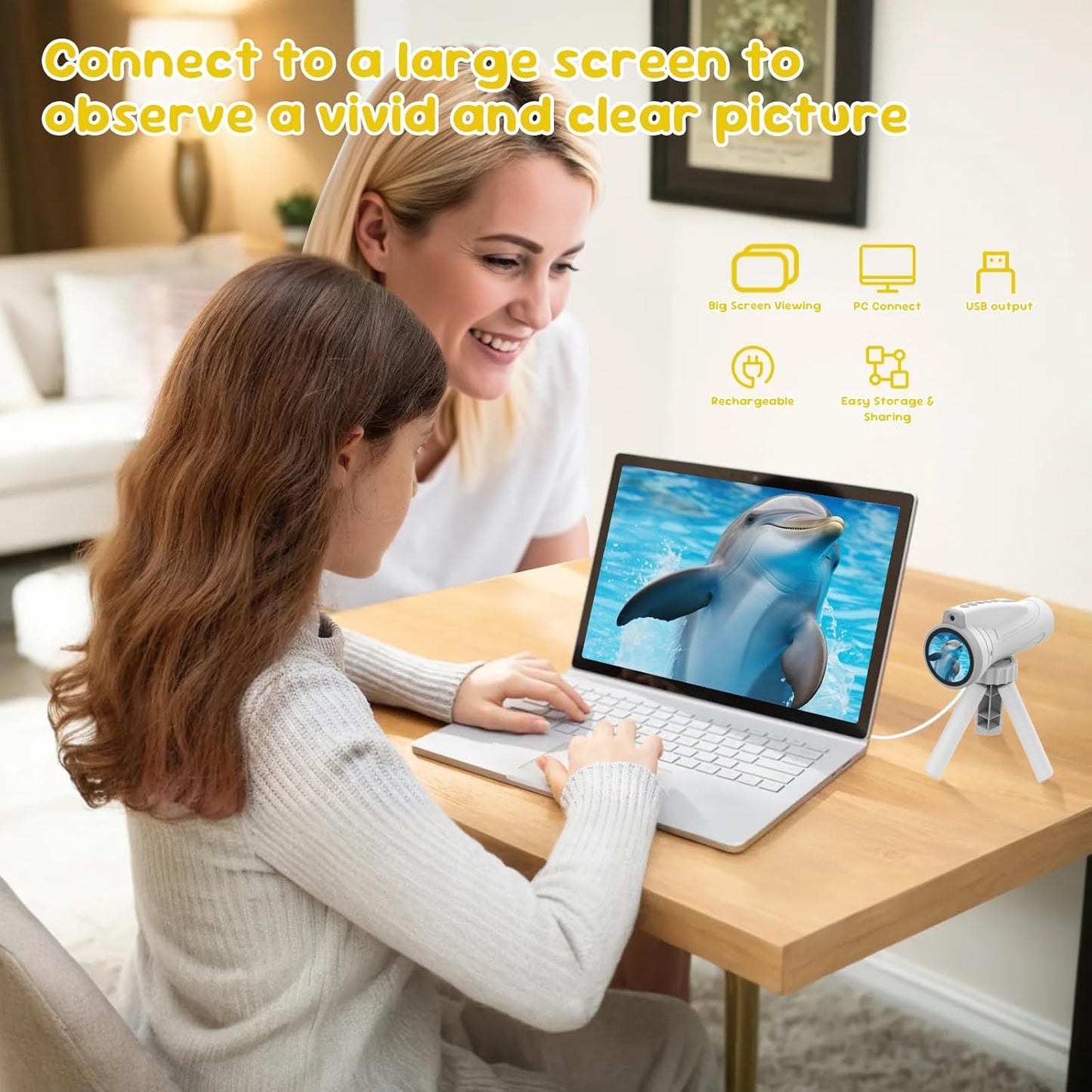 Kids Monocular for Bird Watching & Astronomy - Digital Telescope with Self-Timer, Boys Girls Camping Outdoor Exploration (White)