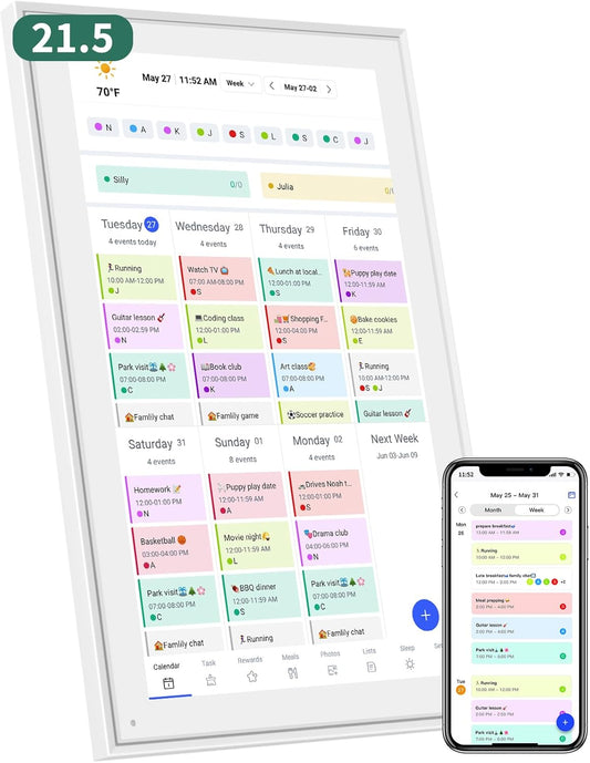 21.5 Inch Smart Digital Calendar – Electronic Chore Chart & Planner with 1920x1080P IPS Touchscreen, Weekly/Monthly Family Organizer for Wall or Desk, White 2025 New Version