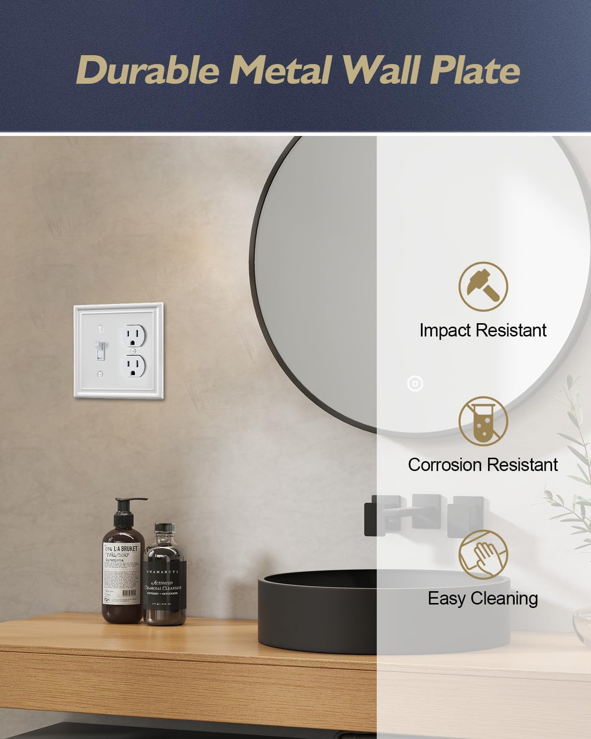 2-Pack Combination 1 Toggle/1 Duplex Wall Plate, Metal Light Switch Cover Plate, Off White, 4.96''*4.88'', Midsize