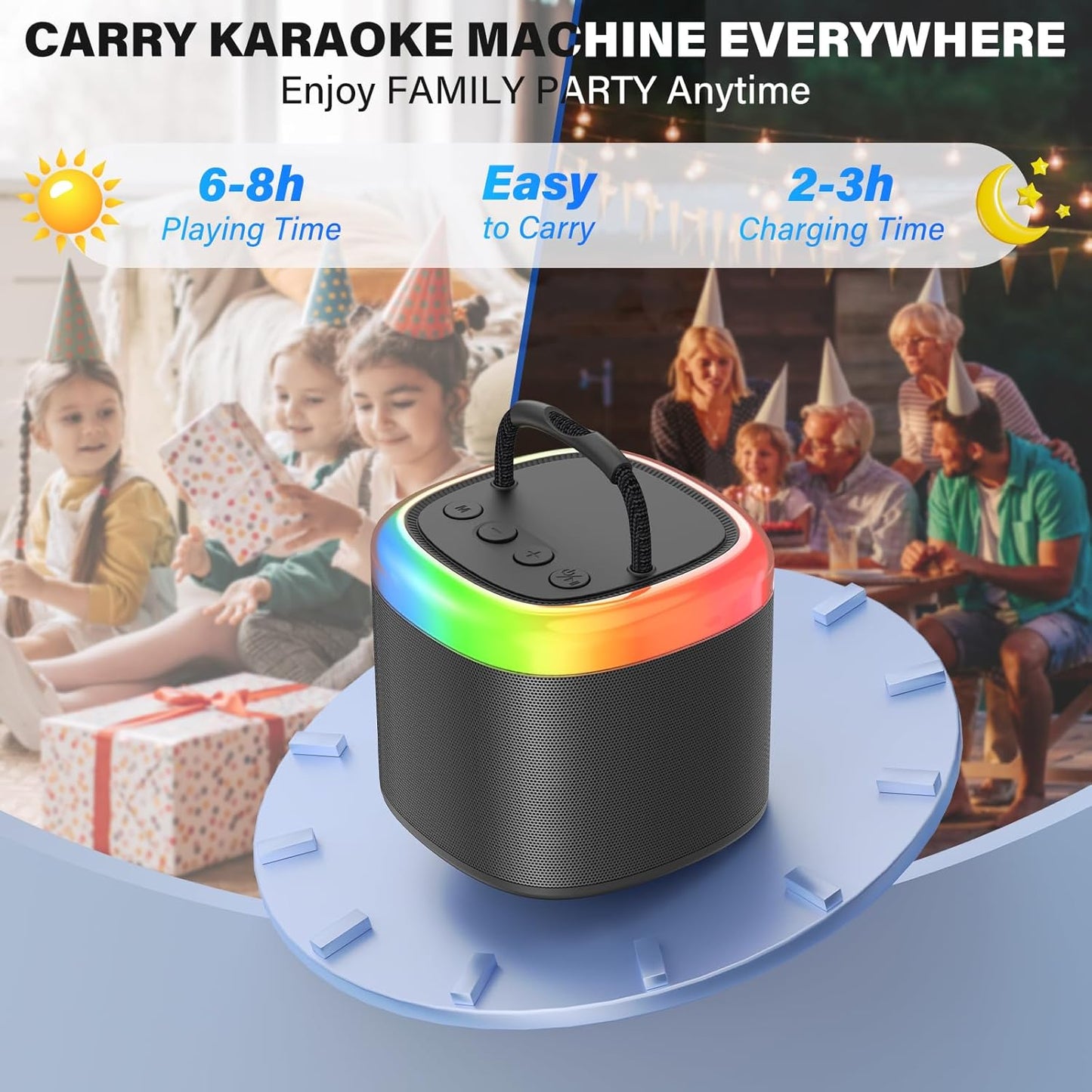 JYX Mini Karaoke Machine for Kids, Portable Bluetooth Karaoke Speaker Unpowered Cabinets with 2 Wireless Microphones and Party Lights and Adults, Birthday Gifts for Girls Boys Family Party(Dark Gray)