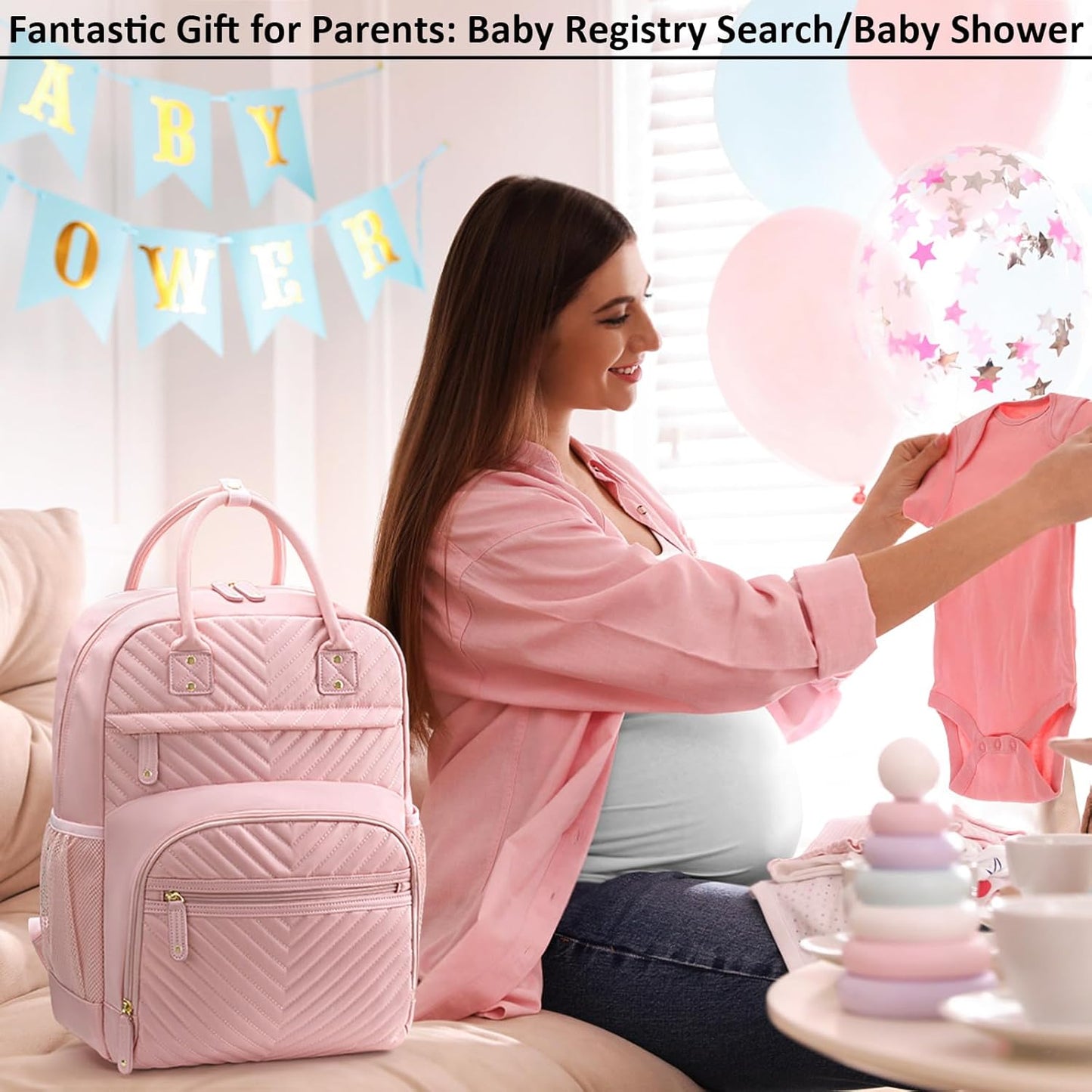 Diaper Bag Backpack Tote for Women Large Capacity, Baby Bag with Insulated Pockets Multifunctional Diaper Bags For Baby Girl Boy Waterproof Baby Bags For Boys Girls Maternity Bag Baby Pink