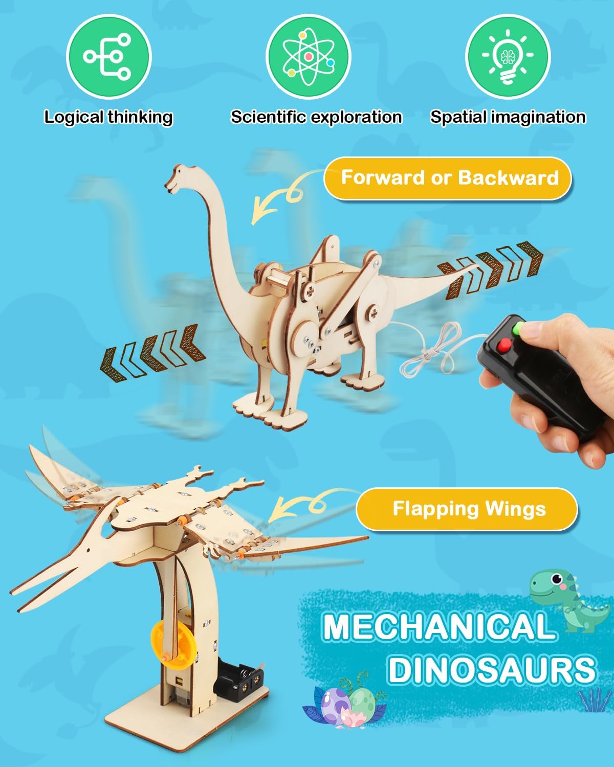 Poraxy Dinosaur Toys, 4 in 1 STEM Kits for Kids Age 8-10, Toys for Ages 8-13, Educational Science Building Projects, 3D Wooden Puzzles Robot Crafts, Gifts for Boys Girls 7 8 9 10 11 12 13 Year Old