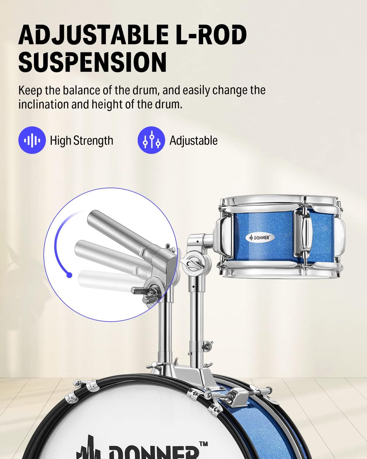 Kids Drum Sets-Donner 5-Piece for Beginners,14 inch Junior Drum Kit, with Adjustable Throne, Cymbal, Hi-Hat, Pedal & Drumstick, Present for Child-Blue
