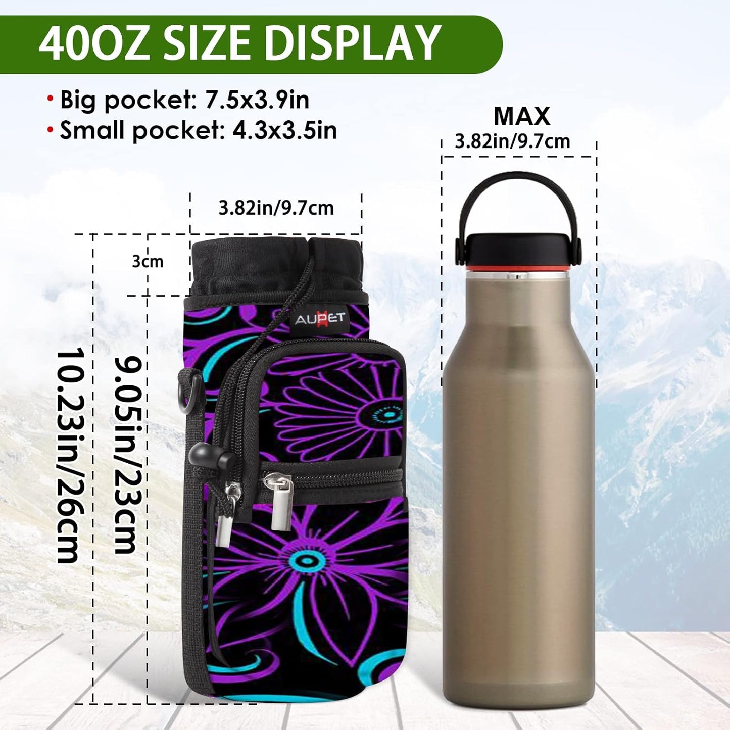 AUPET Water Bottle Sling Bag Sleeve Holder Carrier 25/32/40/64 oz,Insulated Crossbody Water Bottle Case Cover with Strap and Pockets for Men/Women Walking Hiking