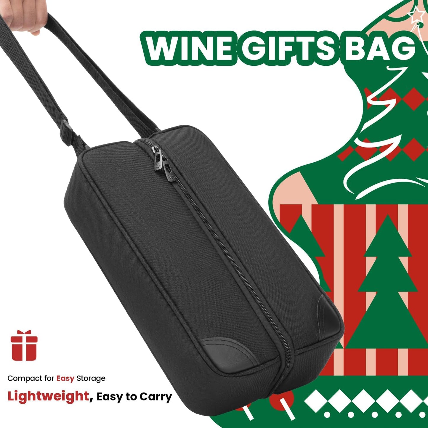 ALLCAMP Wine Bag - Insulated Cooler Bag with Wine Glasses, Bottle Opener & Wine Accessories for Wine Lovers - Portable Wine Gift Bag for Travel, Picnics, and Gift Ideas(Black)