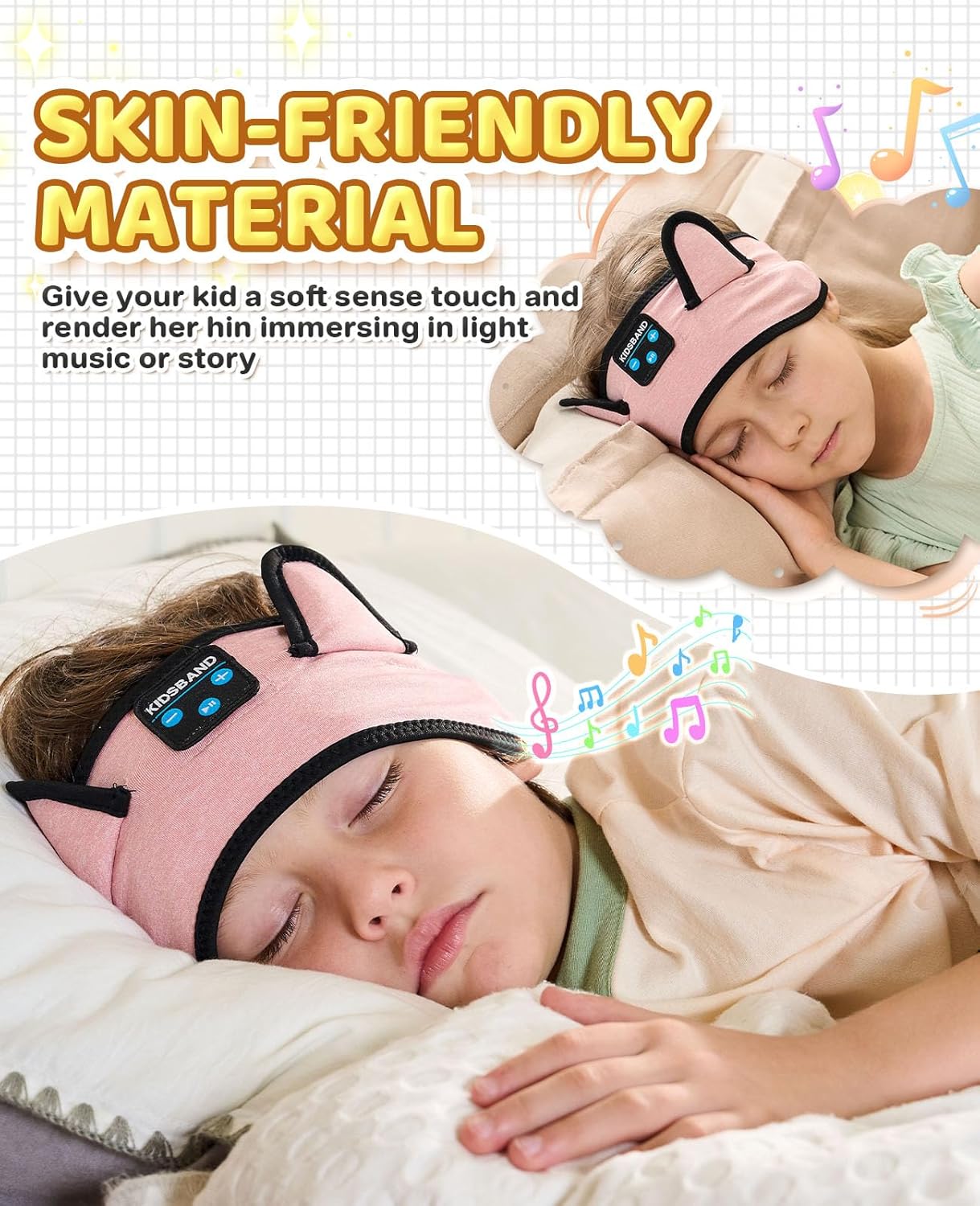 KIDSBAND Kids Headphones, Baby Headphones for Plane, Bluetooth Headphones Headband for Kids with Wired Playback 3.5 MM Jack for School Girls Boys Children,Kindle Tablet Cellphones Airplane Travel