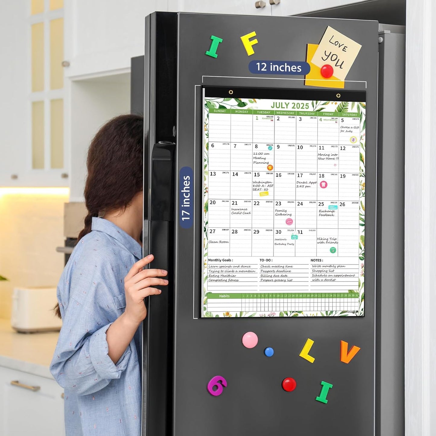 Ospelelf 2025-2026 Wall Calendar 12'' x 17'', Magnetic Calendar for Refrigerator,18 Month Desk Calendar, Use July 2025 - Dec 2026, Leaf