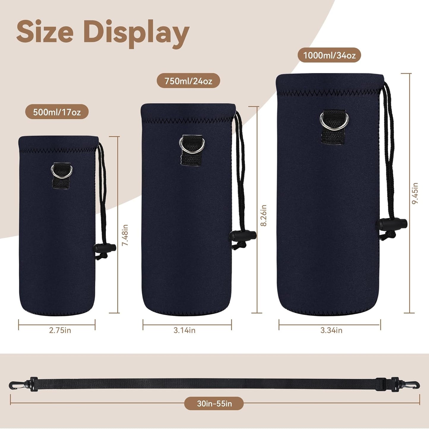 AUPET Water Bottle Sling Bag Carrier Crossbody Sleeve,Insulated Neoprene Bottle Case Holder Pouch Cover 500ML/17oz with Shoulder Strap for Walking Women Men