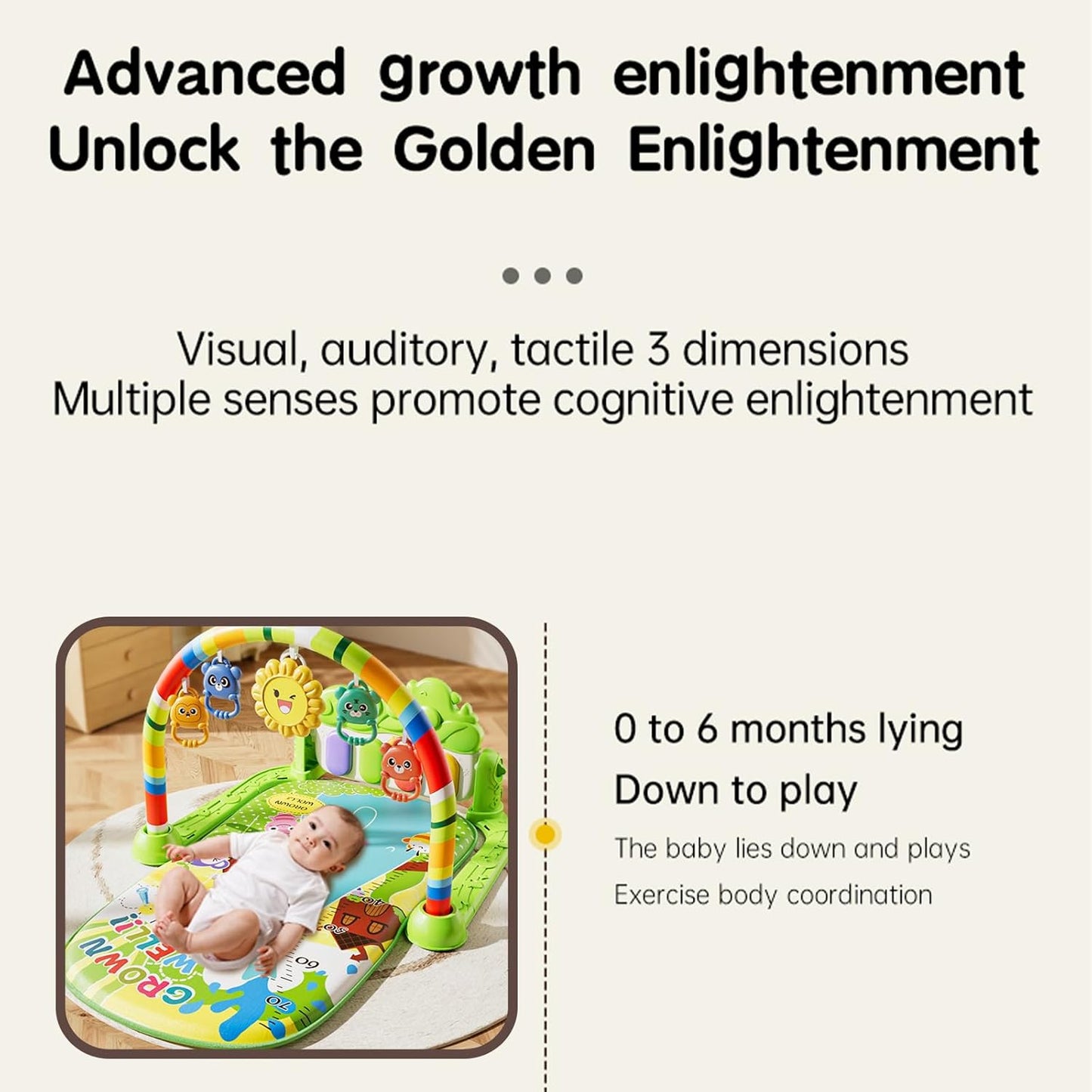 Alive Lovely Baby Gyms Play Mats, Musical Activity Center Baby Piano Gym Mat, Music and Lights Tummy Time Padded Mat for Newborn Newborn 0 to 3 6 9 12 Months