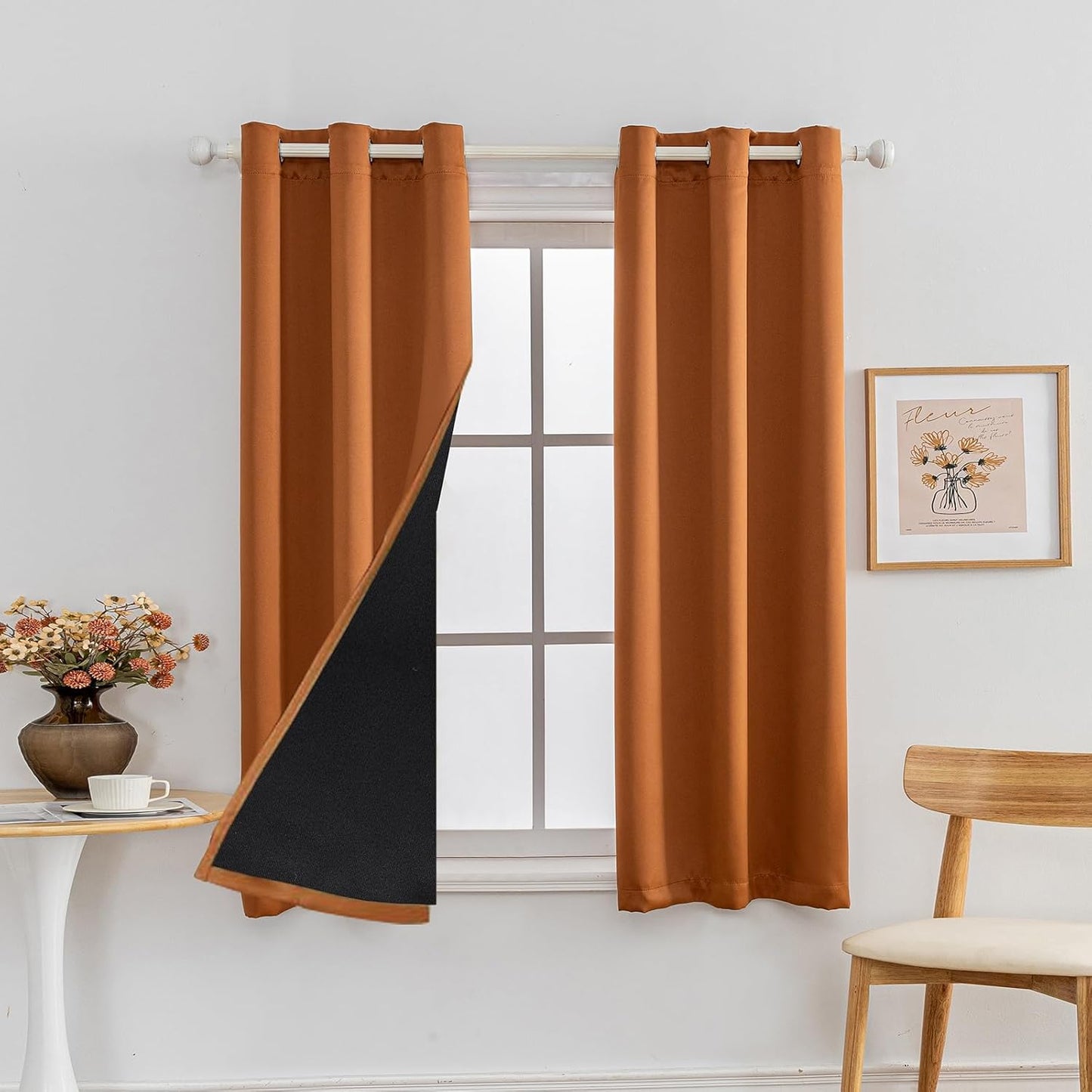 Anytime 100% Blackout Curtain Set, Thermal Insulated & Energy Efficiency Window Draperies for Guest Room, Full Shading Panels for Shift Worker and Light Sleepers（Orange, 2 Panels, 42W x 54L）