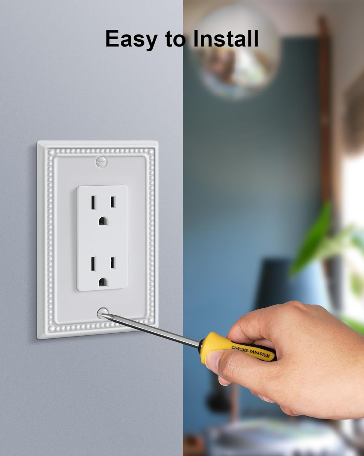 2-Pack Decorator Outlet Cover Plate, Decorative Switch Plates and Outlet Covers, Pure White Metal Wall Plates for Electrical Outlets, Receptacle, GFCI Outlet, Dimmer Switch