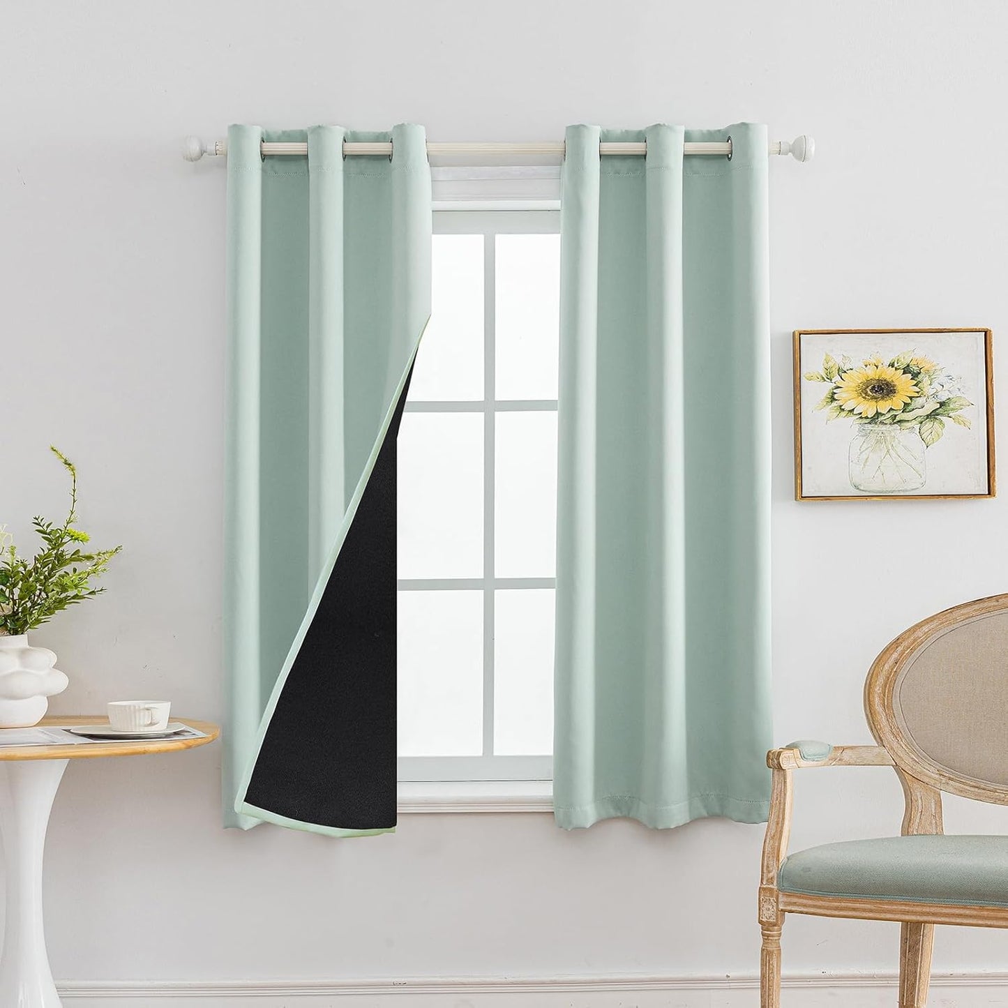 Anytime 100% Blackout Curtain Set, Thermal Insulated & Energy Efficiency Window Draperies for Guest Room, Full Shading Panels for Shift Worker and Light Sleepers（Light Blue, 2 Panels, 42W x 54L）