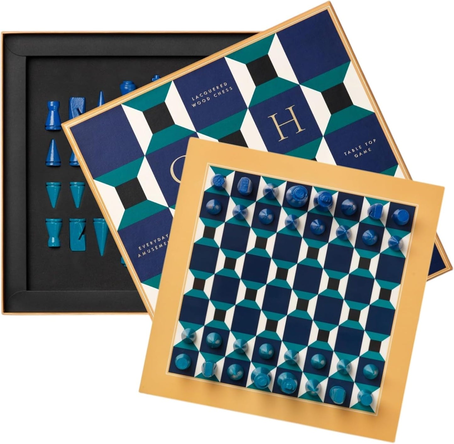 Lacquered Chess – Athena – Multi-Color Wooden Chess Set with Solid Wood Board – Elegant Coffee Table Game for Adults & Kids Ages 5+ – Multilingual Instructions Included