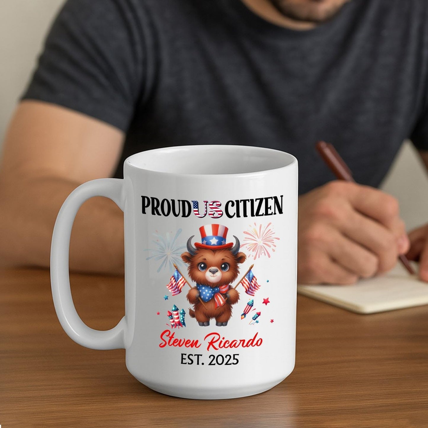 Proud Us Citizen White Coffee Mug Gift For Brother Sister Dad Mom, Personalized Statue of Liberty White Mug, Citizenship Celebration Travel Cup, Custom Year & Name Us Citizenship Coffee Cup 11Oz 15Oz