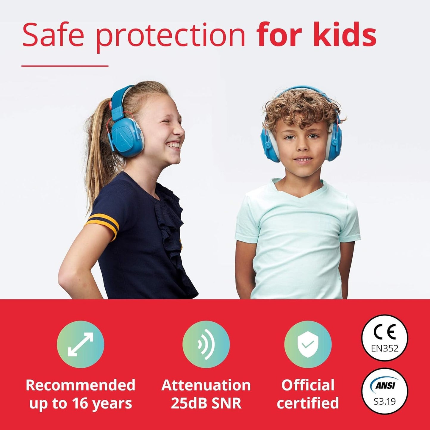 Alpine Muffy Kids - Hearing Protection - CE & ANSI Certified - Adjustable for Ages 3-16 years - Noise Cancelling Headphones - 25dB Sound Reduction Ideal for Protection and Concentration Aid - Blue