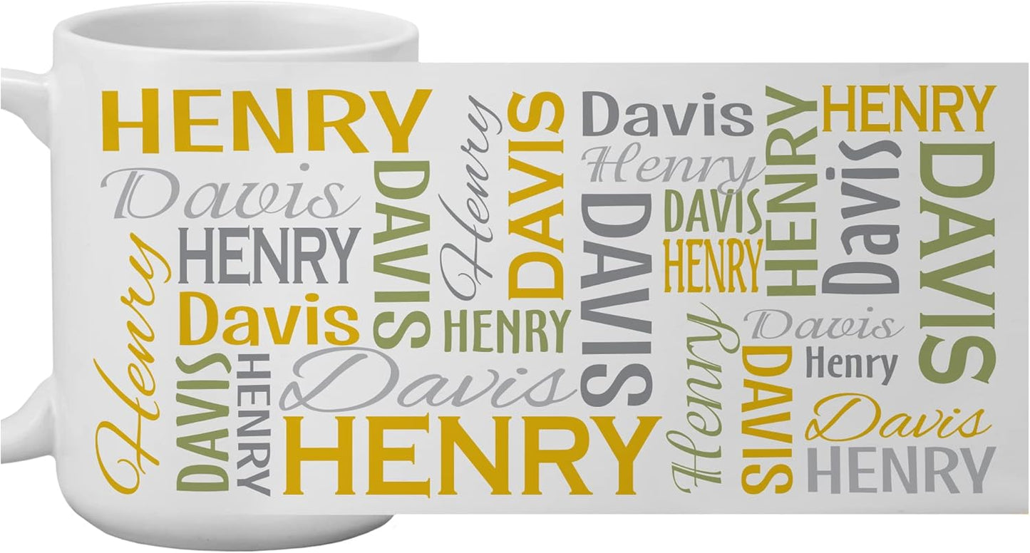 Let's Make Memories Personalized Your Name Signature Mug - Custom 15oz Coffee Mug - Stocking Stuffer - For Christmas - Yellow/Green