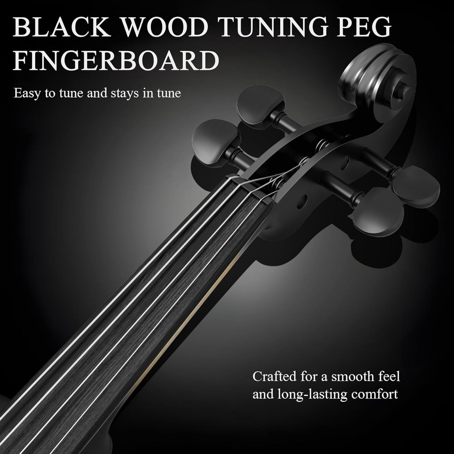 4/4 Beginner Violin Kit for Adults, Complete Full Size Violin Set with Portable Case, Bow, Rosin, Black