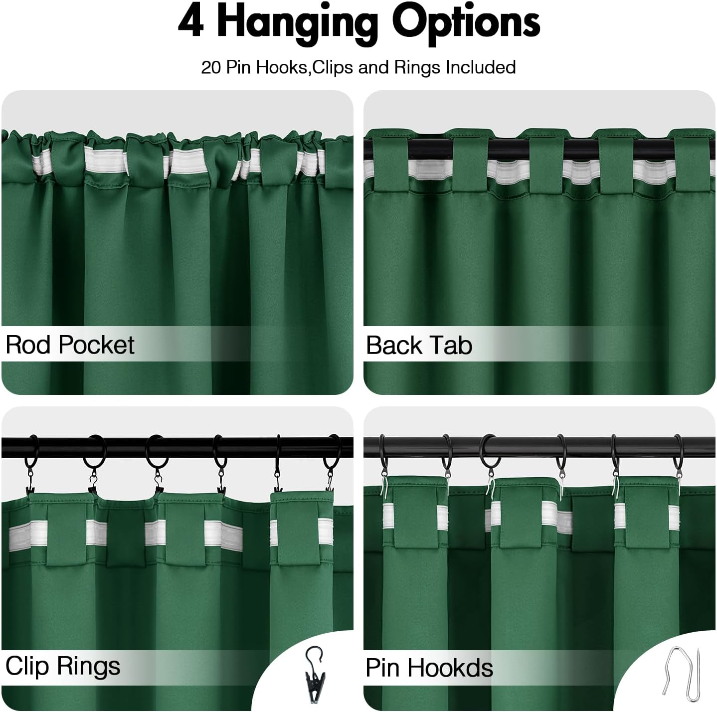ANRODUO Back Tab Blackout Curtains for Bedroom Living Room, Rod Pocket Pinch Pleated Thermal Insulated Room Darkening Curtains 54 Inches Long 2 Panels, Hunter Green, 42 x 54 Inch